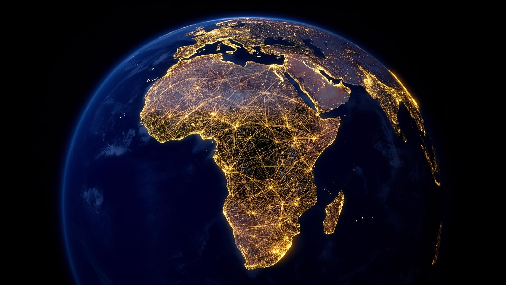 Africa from space with glowing network connections